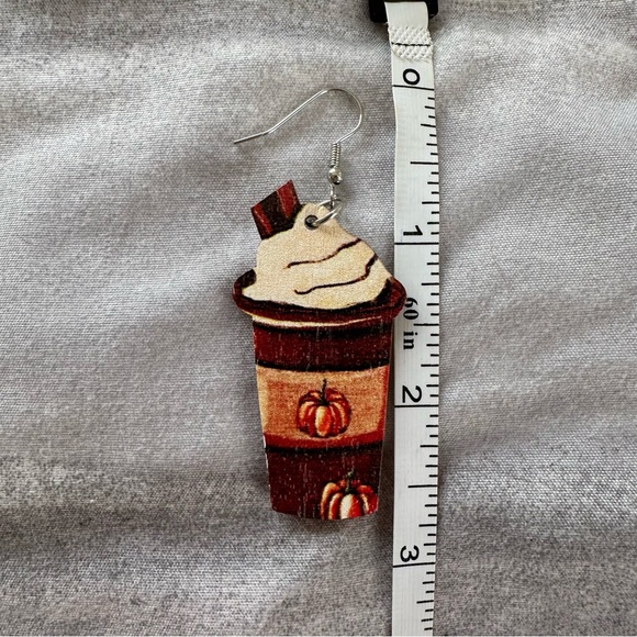 Pumpkin Spice Latte Wooden Earrings ☕️🎃🍁 - Picture 6 of 7